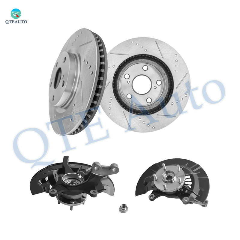 Set of 4 Front 296mm Drilled Slotted Brake Disc Rotors-Suspension Knuckle Assembly For 2012-2017 Toyota Camry