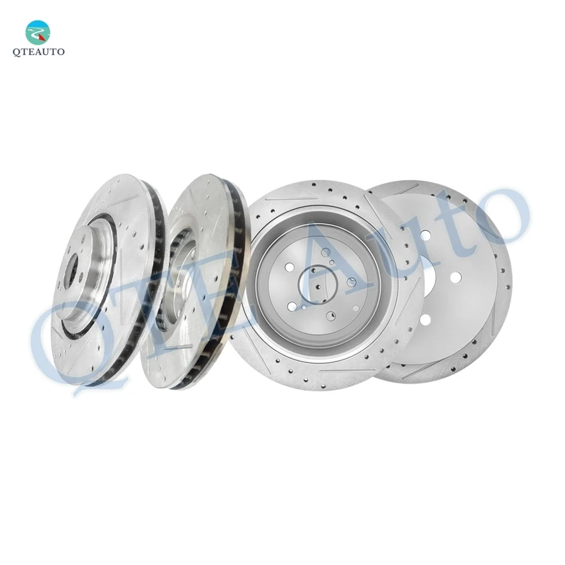 Set of 4 Front 328mm Drilled Slotted Brake Disc Rotors-Rear 309mm Brake Disc Rotors For 2010-2015 Lexus RX450h Base