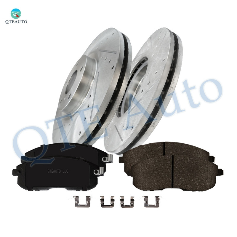 Set 6 Front 320mm Drilled Slotted Disc Brake Rotors-Ceramic Brake Pad For 2006 Nissan Altima