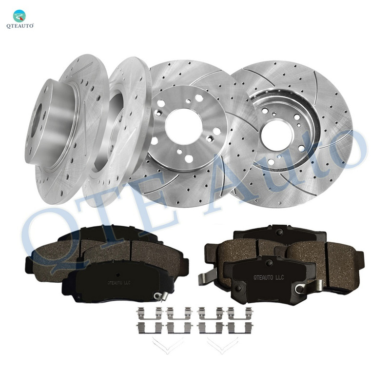 Set of 12 Front 282mm-Rear 260mm Drilled Slotted Disc Brake Rotors-Ceramic Brake Pad kit For 2003-2007 Honda Accord
