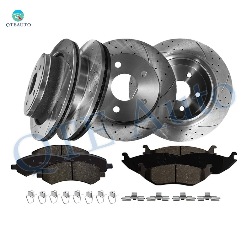 Set of 12 Front 336mm-Rear 352mm Drilled Slotted Disc Brake Rotors-Ceramic Brake Pad kit For 2007-2009 Chrysler Aspen