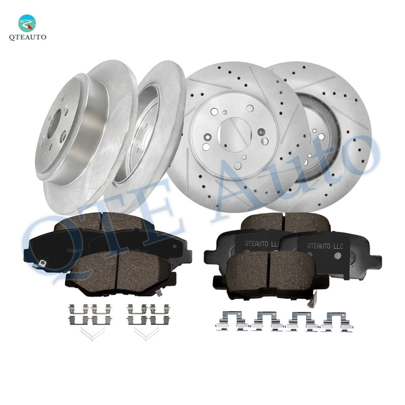 Set of 12 Front 300mm-Rear 313mm Drilled Slotted Disc Brake Rotors-Ceramic Brake Pad kit For 2003-2008 Honda Pilot
