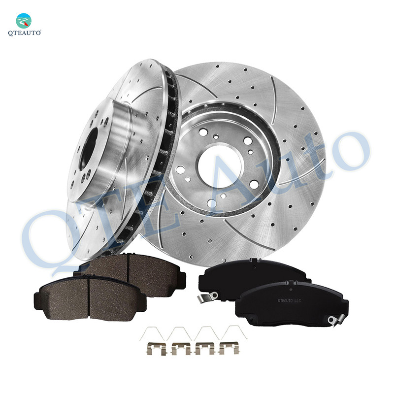 Set of 6 Front 282mm Drilled Slotted Disc Brake Rotors-Ceramic Brake Pad kit For 2006-2011 Honda Civic