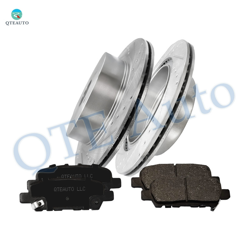 Set 6 Rear 308mm Drilled Slotted Disc Brake Rotors-Ceramic Brake Pad For 2015 Infiniti Q40