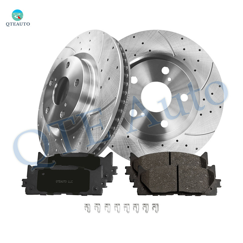 Set of 6 Front 296mm Drilled Slotted Disc Brake Rotors-Ceramic Brake Pad kit For 2008-2011 Toyota Avalon