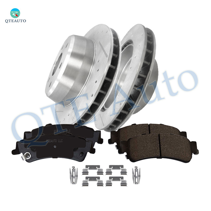 Set of 6 Rear 330mm Drilled Slotted Disc Brake Rotors-Ceramic Brake Pad kit For 2001-2005 Chevrolet Silverado 1500