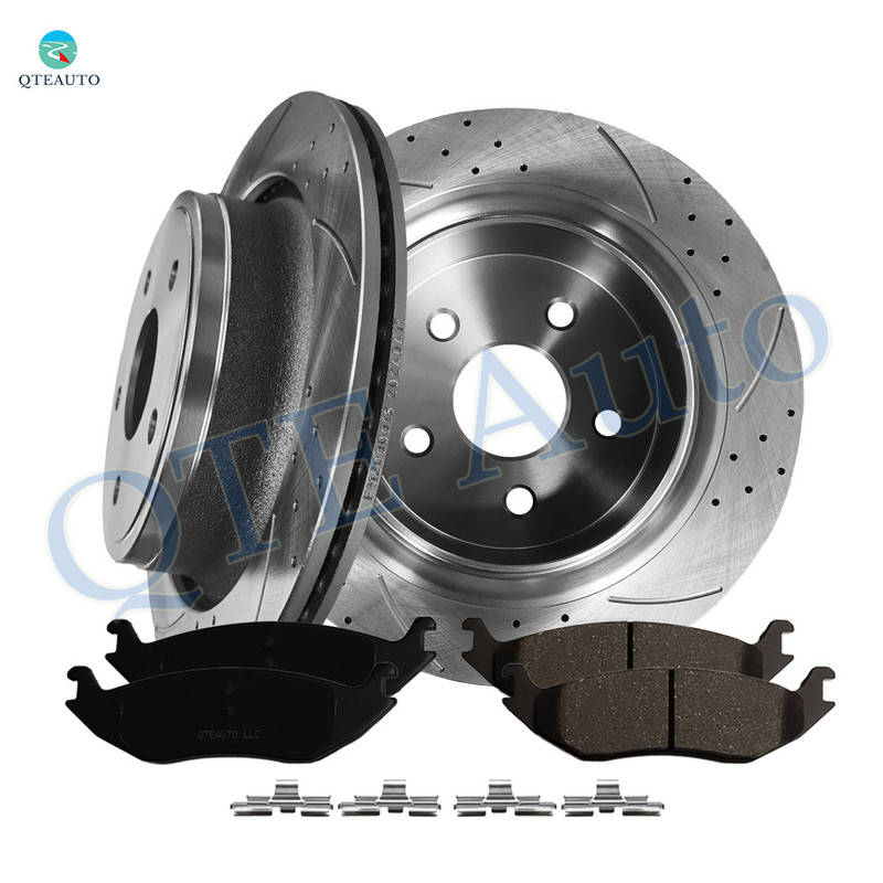 Set of 6 Rear 352mm Drilled Slotted Disc Brake Rotors-Ceramic Brake Pad kit For 2002-2010 Dodge Ram 1500