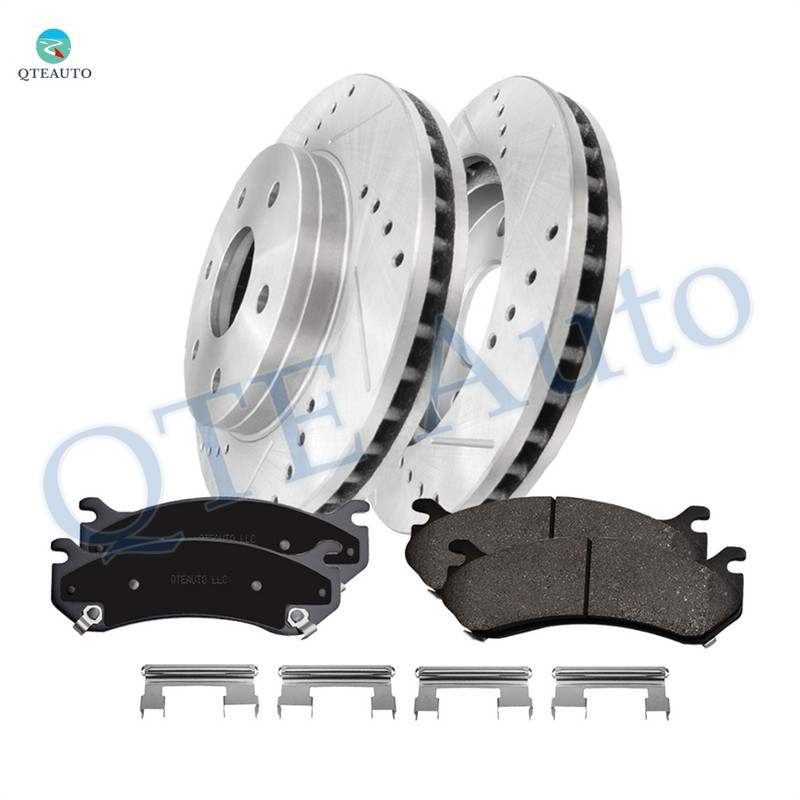 Set of 6 Front Drilled Slotted Disc Brake Rotors-Ceramic Brake Pad kit For 2004-2006 Cadillac Escalade ESV