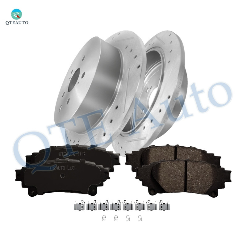 Set of 6 Rear Drilled Slotted Disc Brake Rotors-Ceramic Brake Pad kit For 2011-2020 Toyota Sienna
