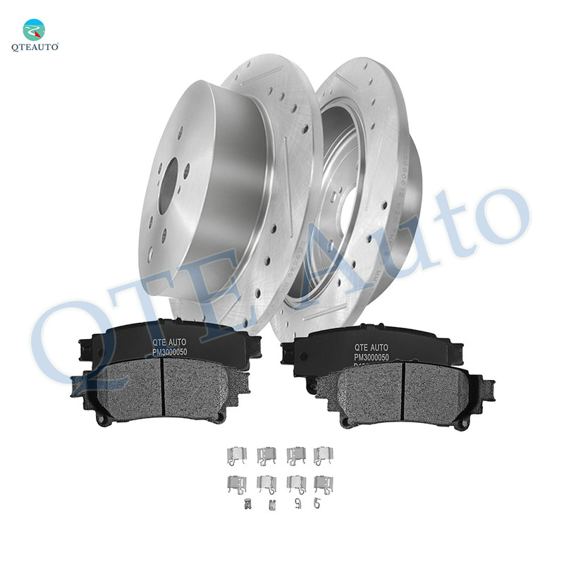 Set of 6 Rear Drilled Slotted Disc Brake Rotors-Ceramic Brake Pad kit For 2011-2020 Toyota Sienna