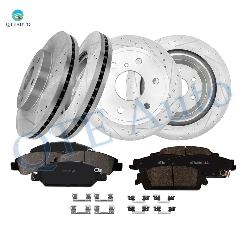 Set of 12 Front 330mm-Rear 345mm Drilled Slotted Disc Brake Rotors-Ceramic Brake Pad kit For 2014-2018 Chevrolet Silverado 1500