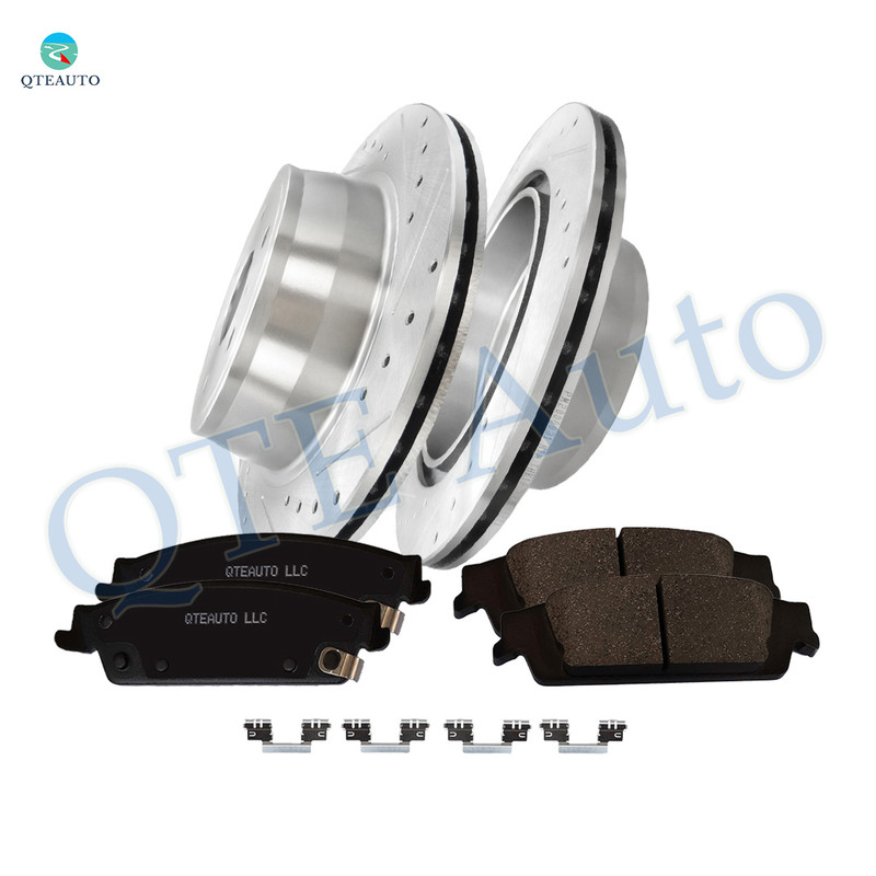 Set of 6 Rear 345mm Drilled Slotted Disc Brake Rotors-Ceramic Brake Pad kit For 2014-2018 Chevrolet Silverado 1500