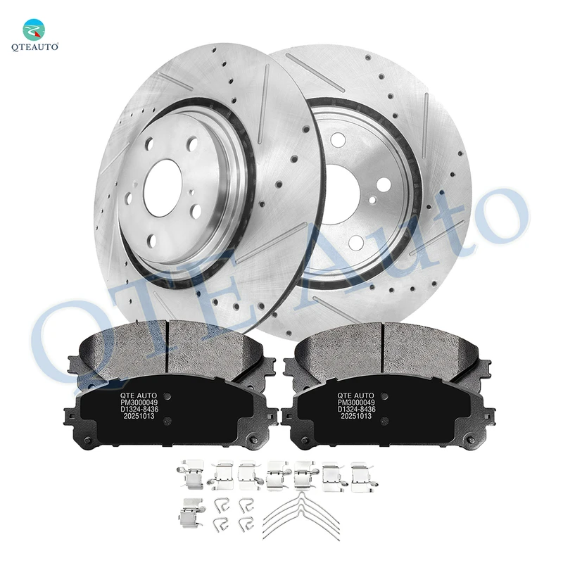 Set of 6 Front 328mm Drilled Slotted Disc Brake Rotors-Ceramic Brake Pad kit For 2010-2015 Lexus RX450h