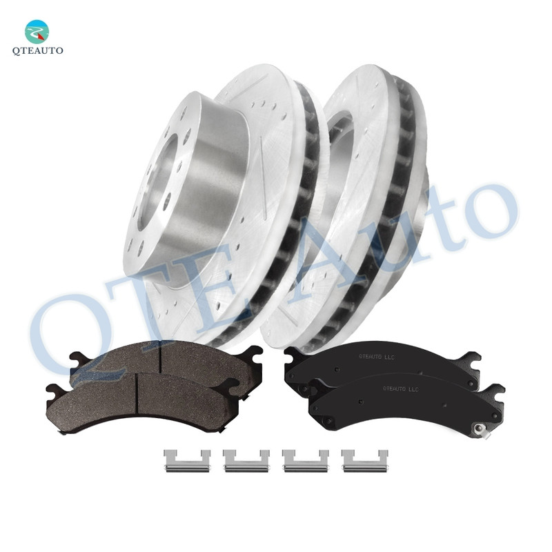 Set of 6 Front Drilled Slotted Disc Brake Rotors-Ceramic Brake Pad kit For 2007 GMC Sierra 2500 HD Classic