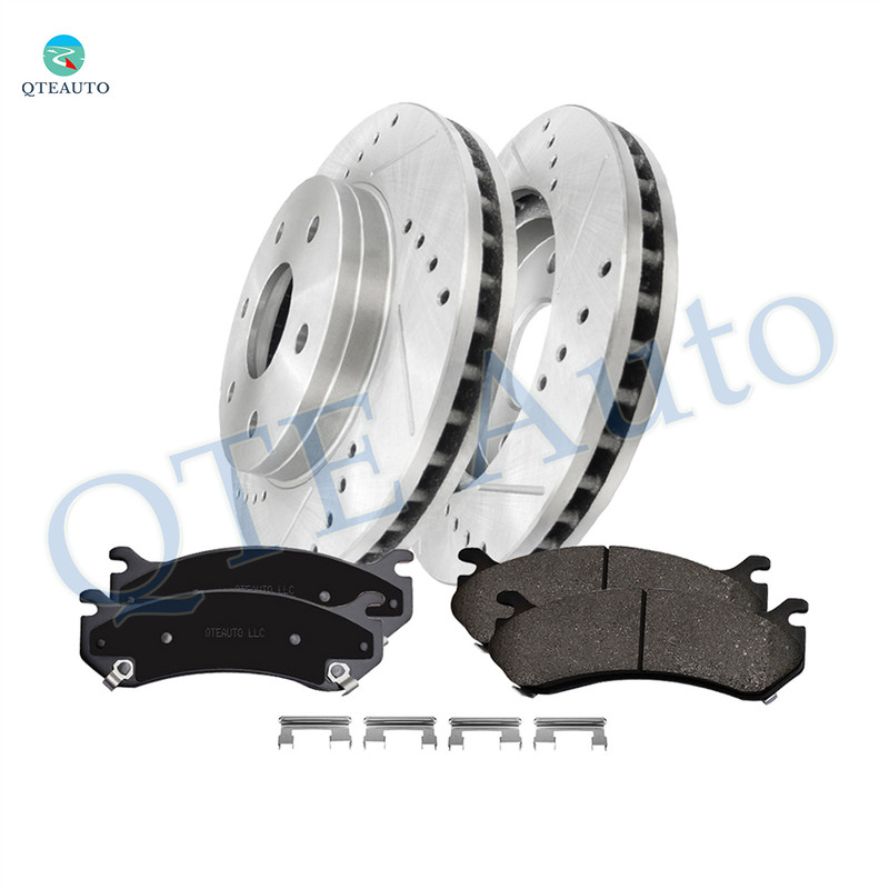 Set of 6 Front 304.8mm Drilled Slotted Disc Brake Rotors-Ceramic Brake Pad kit For 2005 2006 GMC Yukon