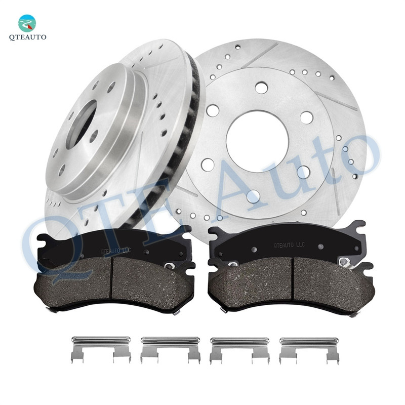 Set of 6 Front Drilled Slotted Disc Brake Rotors-Ceramic Brake Pad kit For 2005 2006 GMC Yukon XL 1500