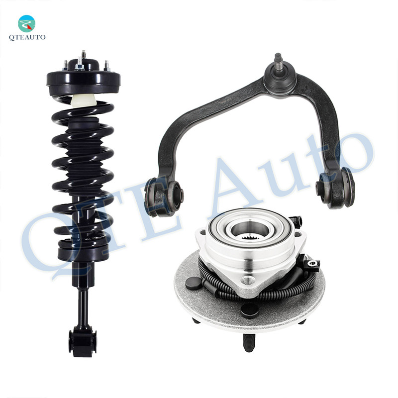 Set of 3 Front Left Upper Control Arm Ball Joint-Wheel Hub Bearing Assembly-Quick Complete Strut-Coil Spring Assembly For 2004 Ford F-150 4WD