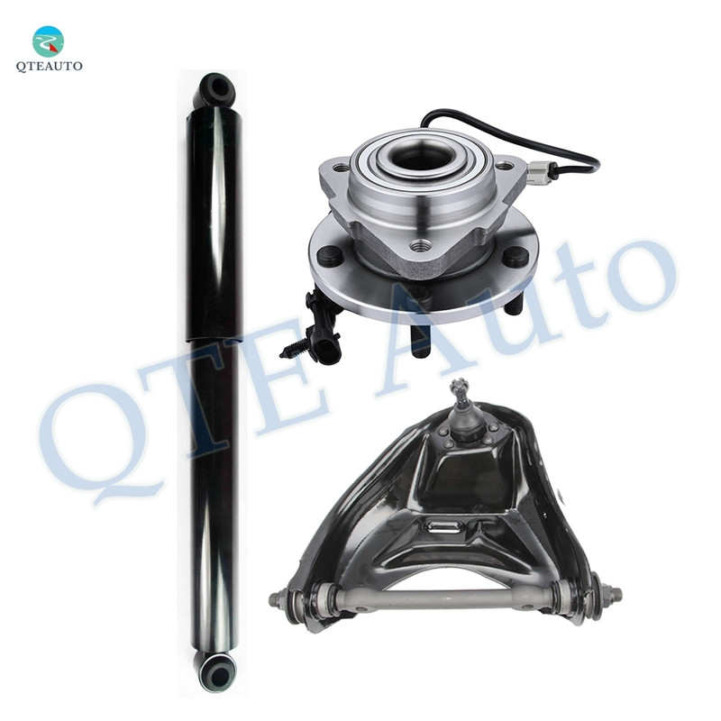 Set of 3 Front Right Upper Control Arm Ball Joint-Wheel Hub Bearing Assembly-Shock Absorber For 1998-2005 Chevrolet Blazer Monotube Performance Upgrade