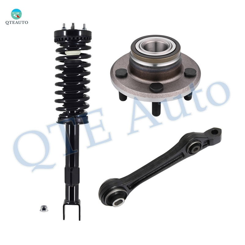 Set of 3 Front Lower Rearward Control Arm-Wheel Hub Bearing Assembly-Quick Complete Strut-Coil Spring Assembly For 2005-2010 Chrysler 300 C