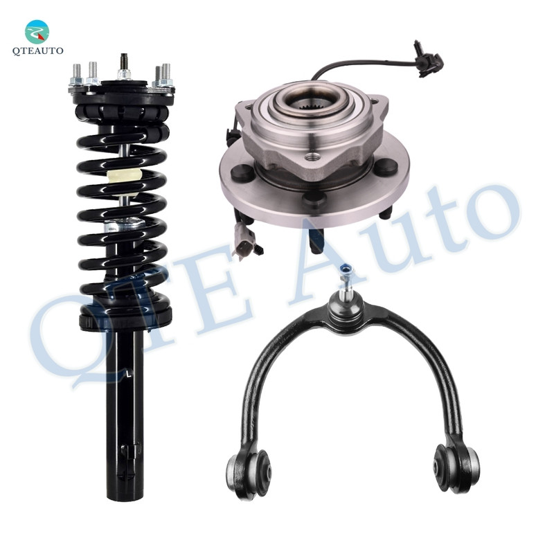 Set of 3 Front Left Upper Control Arm Ball Joint-Wheel Hub Bearing Assembly-Quick Complete Strut-Coil Spring Assembly For 2005-2010 Jeep Grand Cherokee