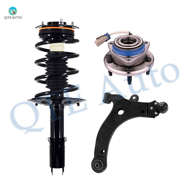 Set of 3 Front Left Lower Control Arm Ball Joint-Wheel Hub Bearing Assembly-Quick Complete Strut-Coil Spring Assembly For 2000 2001 Chevrolet Impala