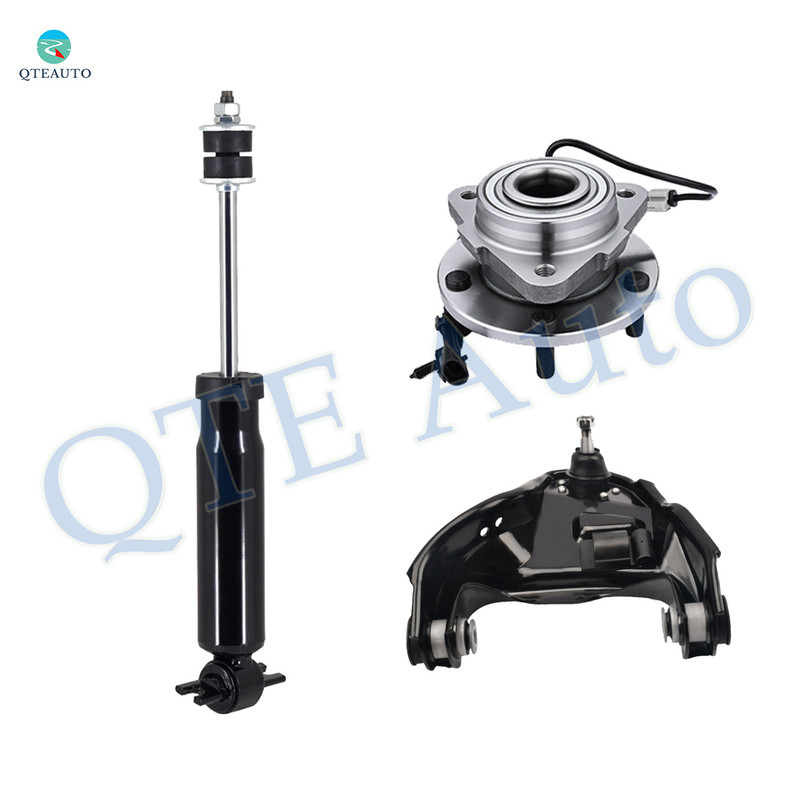 Set of 3 Front Left Upper Control Arm Ball Joint-Wheel Hub Bearing Assembly-Shock Absorber For 2003 2004 GMC Jimmy