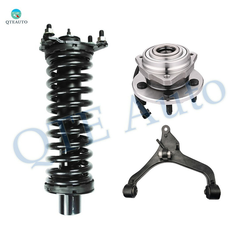 Set of 3 Front Left Lower Control Arm-Wheel Hub Bearing Assembly-Quick Complete Strut-Coil Spring Assembly For 2005 2006 Jeep Liberty