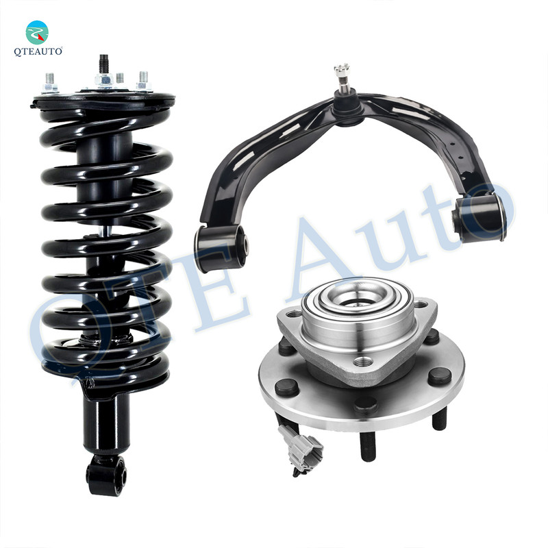 Set of 3 Front Right Upper Control Arm Ball Joint-Wheel Hub Bearing Assembly-Quick Complete Strut-Coil Spring Assembly For 2004-2007 Infiniti QX56