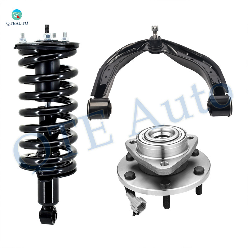 Set of 3 Front Left Upper Control Arm Ball Joint-Wheel Hub Bearing Assembly-Quick Complete Strut-Coil Spring Assembly For 2006 2007 Nissan Armada