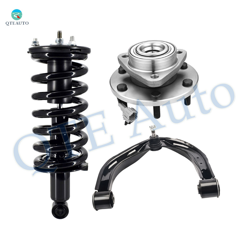 Set of 3 Front Right Upper Control Arm Ball Joint-Wheel Hub Bearing Assembly-Quick Complete Strut-Coil Spring Assembly For 2004 Nissan Pathfinder Armada RWD