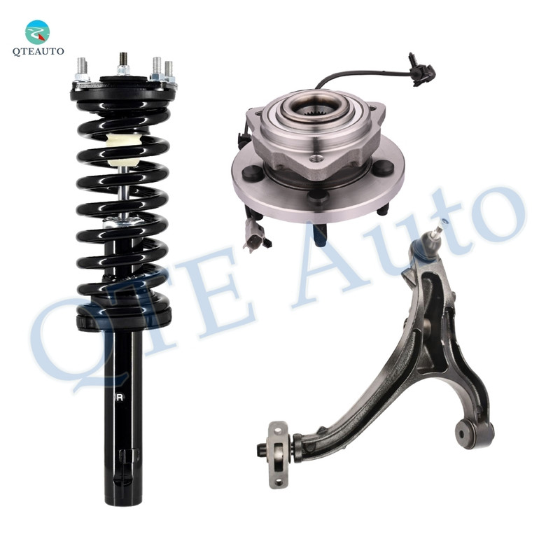 Set of 3 Front Right Lower Control Arm Ball Joint-Wheel Hub Bearing Assembly-Quick Complete Strut-Coil Spring Assembly For 2005-2010 Jeep Grand Cherokee V8
