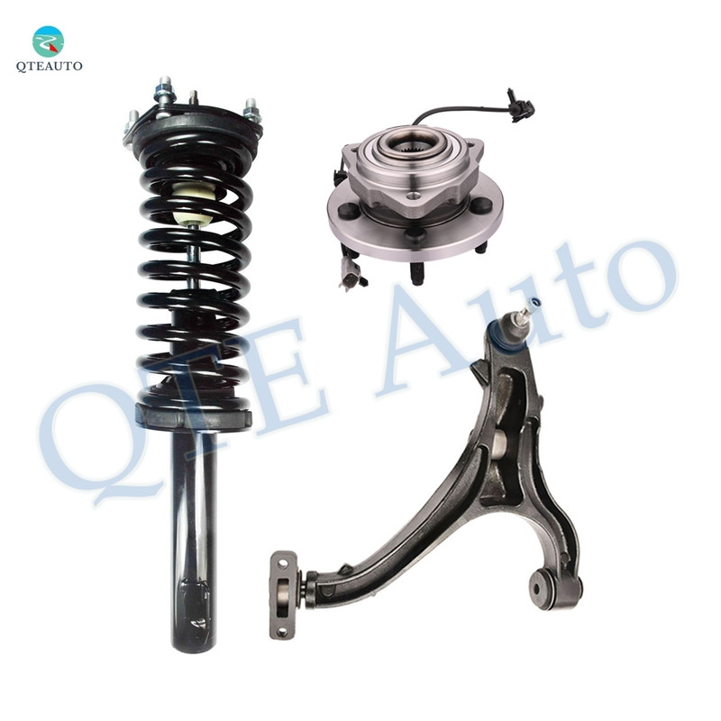 Set of 3 Front Right Lower Control Arm Ball Joint-Wheel Hub Bearing Assembly-Quick Complete Strut-Coil Spring Assembly For 2005-2010 Jeep Grand Cherokee RWD