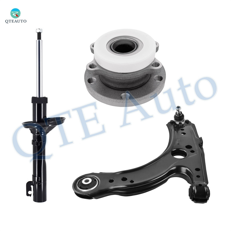 Set of 3 Front Left Lower Control Arm Ball Joint-Wheel Hub Bearing Assembly-Suspension Strut Assembly For 2010 Volkswagen Golf City