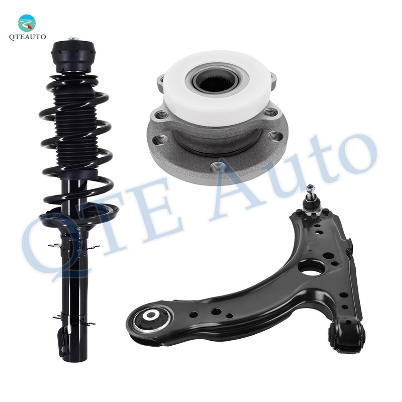 Set of 3 Front Left Lower Control Arm Ball Joint-Wheel Hub Bearing Assembly-Quick Complete Strut-Coil Spring Assembly For 2005 Volkswagen Jetta Set of 3 Front Left Lower Control Arm Ball Joint-Wheel Hub Bearing Assembly-Quick Complete Strut-Coil Spring Assembly For 2005 Volkswagen Jetta