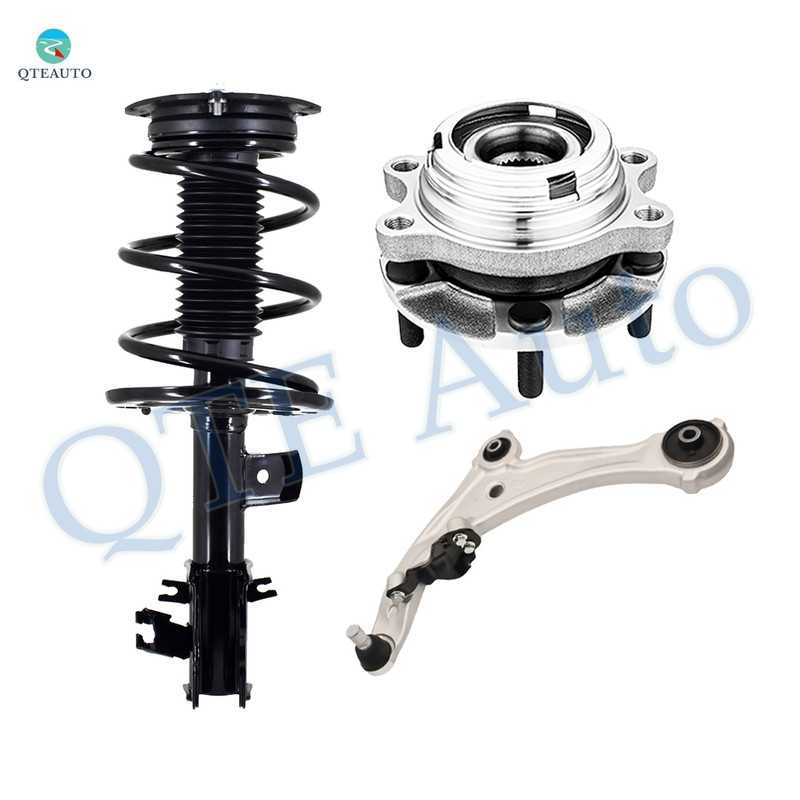 Set of 3 Front Left Lower Control Arm Ball Joint-Wheel Hub Bearing Assembly-Quick Complete Strut-Coil Spring Assembly For 2007-2012 Nissan Altima