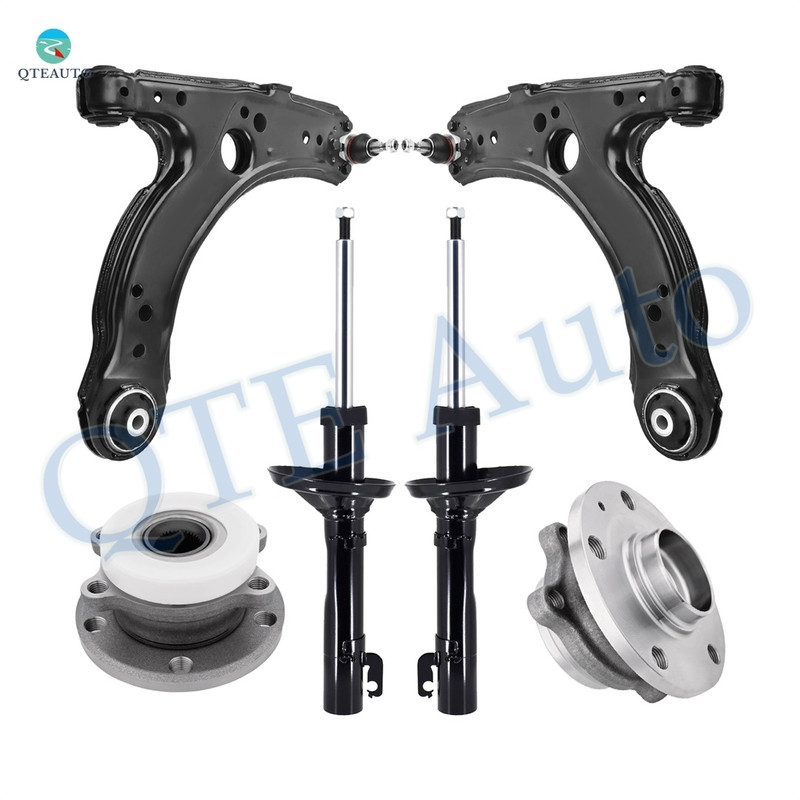 Set of 6 Front Lower Control Arm Ball Joint-Wheel Hub Bearing Assembly-Suspension Strut Assembly For 2010 Volkswagen Golf City