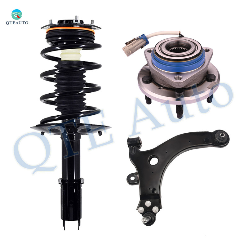 Set of 3 Front Right Lower Control Arm Ball Joint-Wheel Hub Bearing Assembly-Quick Complete Strut-Coil Spring Assembly For 1997-2001 Buick Century