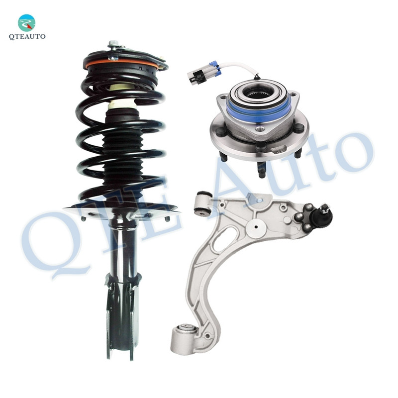 Set of 3 Front Left Lower Control Arm Ball Joint-Wheel Hub Bearing Assembly-Quick Complete Strut-Coil Spring Assembly For 1998-2004 Cadillac Seville