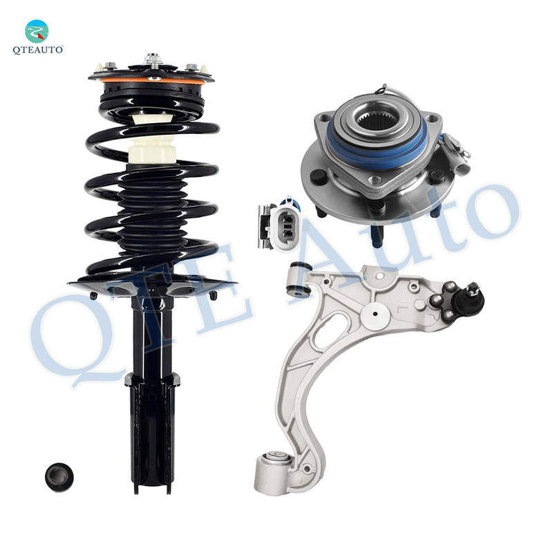 Set of 3 Front Left Lower Control Arm Ball Joint-Wheel Hub Bearing Assembly-Quick Complete Strut-Coil Spring Assembly For 2000 2001 Cadillac Deville