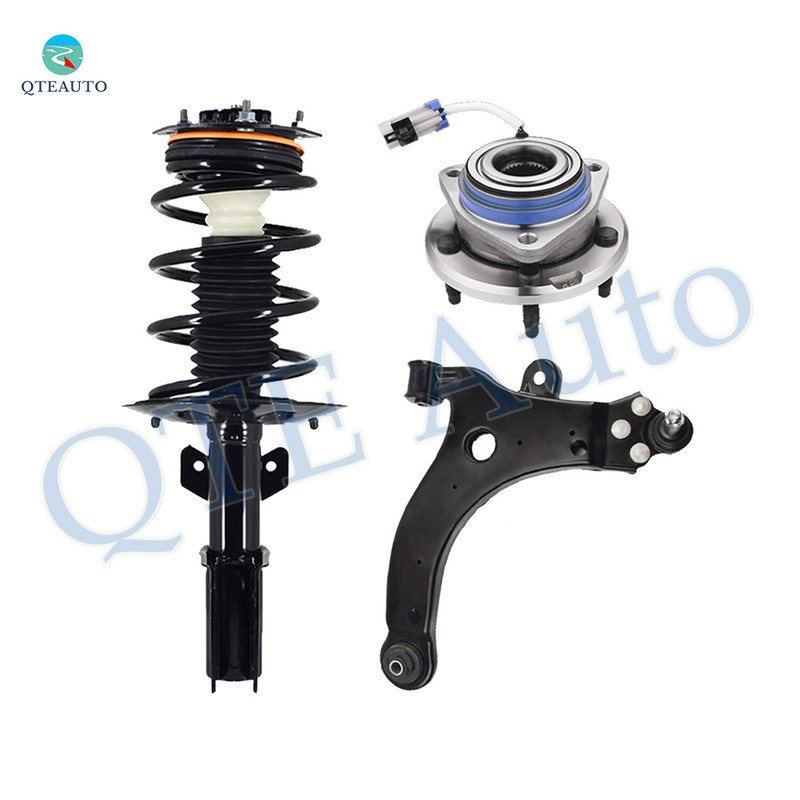 Set of 3 Front Left Lower Control Arm Ball Joint-Wheel Hub Bearing Assembly-Quick Complete Strut-Coil Spring Assembly For 2005-2008 Pontiac Grand Prix