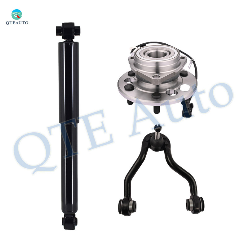 Set of 3 Front Left Upper Control Arm Ball Joint-Wheel Hub Bearing Assembly-Shock Absorber For 1995-2000 Chevrolet Tahoe