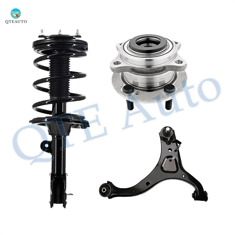 Set of 3 Front Right Lower Control Arm Ball Joint-Wheel Hub Bearing Assembly-Quick Complete Strut-Coil Spring Assembly For 2007-2009 Hyundai Santa FE GLS