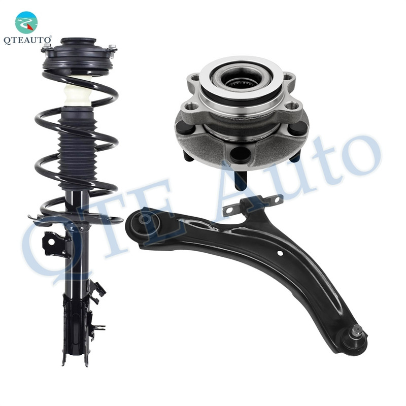 Set of 3 Front Right Lower Control Arm Ball Joint-Wheel Hub Bearing Assembly-Quick Complete Strut-Coil Spring Assembly For 2013 Nissan Rogue FWD