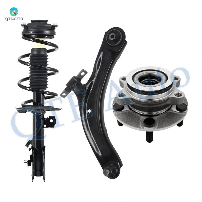 Set of 3 Front Left Lower Control Arm Ball Joint-Wheel Hub Bearing Assembly-Quick Complete Strut-Coil Spring Assembly For 2014 2015 Nissan Rogue Select AWD