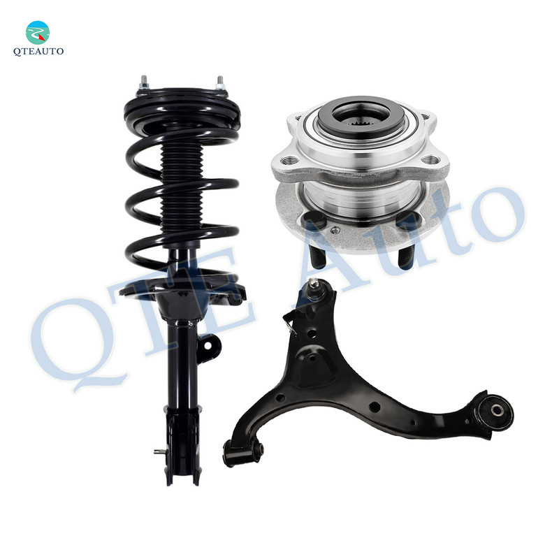 Set of 3 Front Left Lower Control Arm Ball Joint-Wheel Hub Bearing Assembly-Quick Complete Strut-Coil Spring Assembly For 2007-2009 Hyundai Santa FE