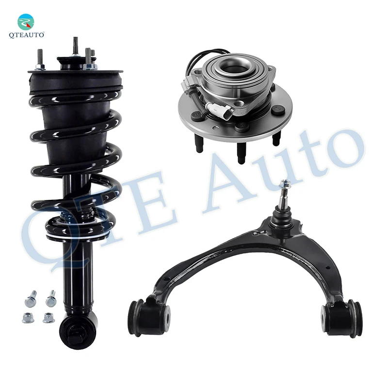 Set of 3 Front Left Upper Control Arm Ball Joint-Wheel Hub Bearing Assembly-Quick Complete Strut-Coil Spring Assembly For 2015-2018 Chevrolet Tahoe Monotube Performance Upgrade