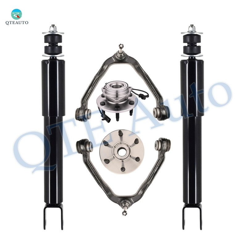 Set of 6 Front Upper Control Arm Ball Joint-Wheel Hub Bearing Assembly-Shock Absorber For 2002-2006 Cadillac Escalade AWD With 6 Stud Hub