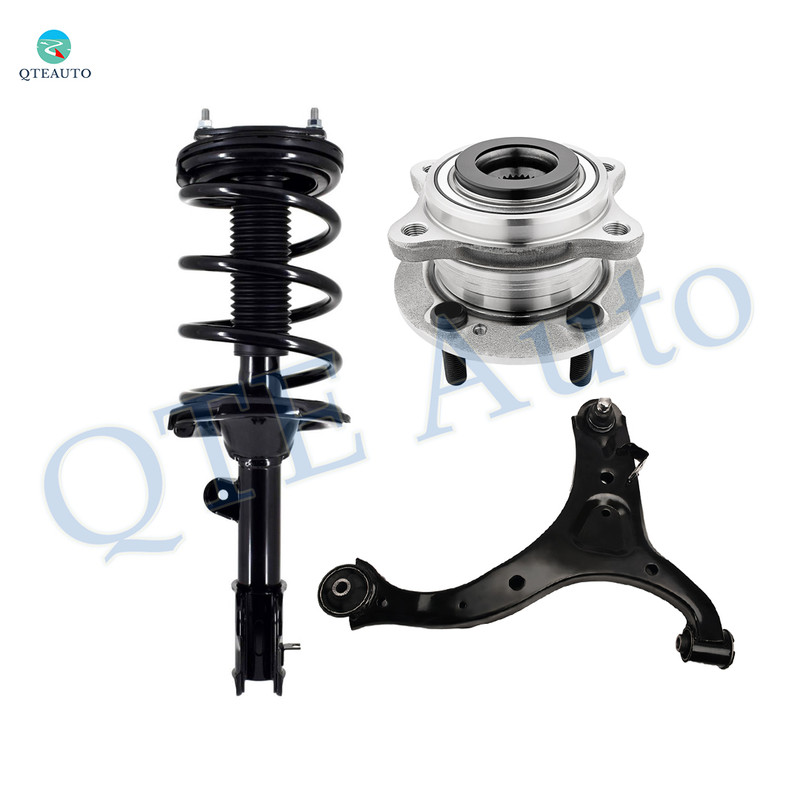 Set of 3 Front Right Lower Control Arm Ball Joint-Wheel Hub Bearing Assembly-Quick Complete Strut-Coil Spring Assembly For 2007-2009 Hyundai Santa FE