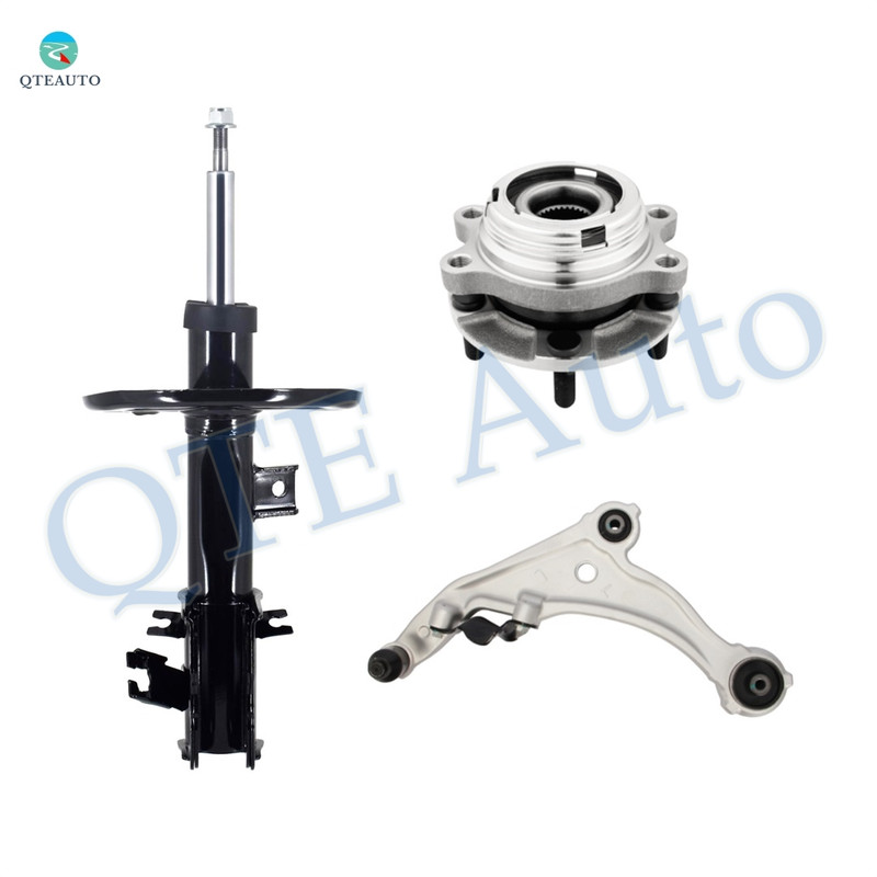Set of 3 Front Left Lower Control Arm Ball Joint-Wheel Hub Bearing Assembly-Suspension Strut Assembly For 2009-2014 Nissan Maxima