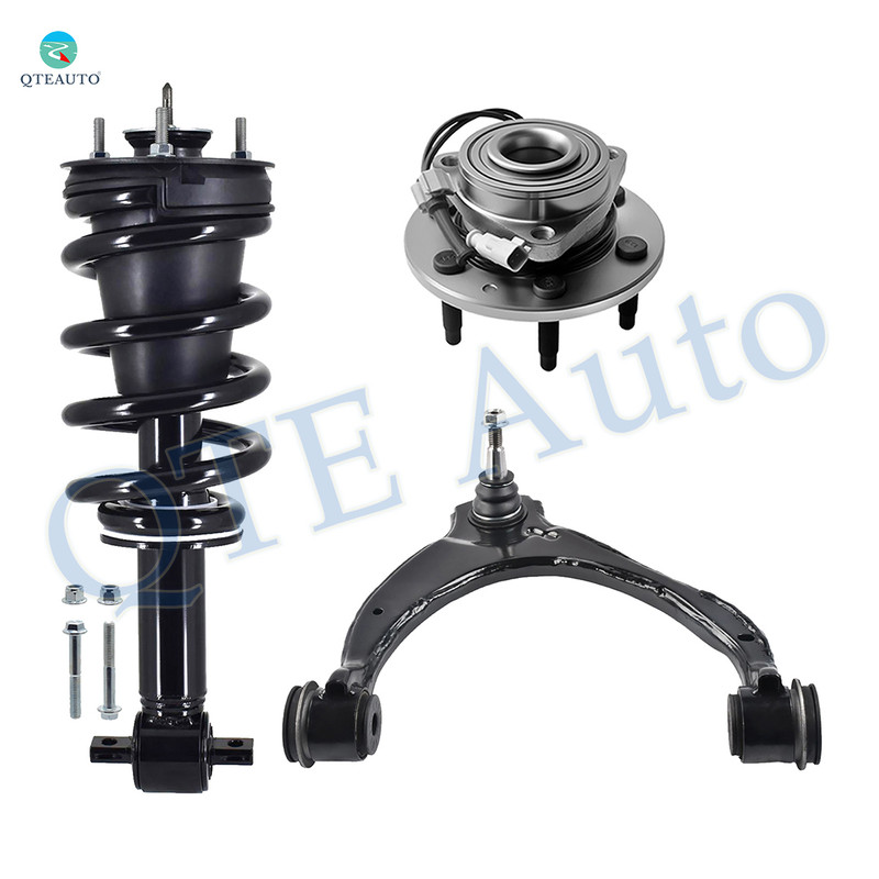 Set of 3 Front Right Upper Control Arm Ball Joint-Wheel Hub Bearing Assembly-Quick Complete Strut-Coil Spring Assembly For 2014-2018 GMC Sierra 1500 V6